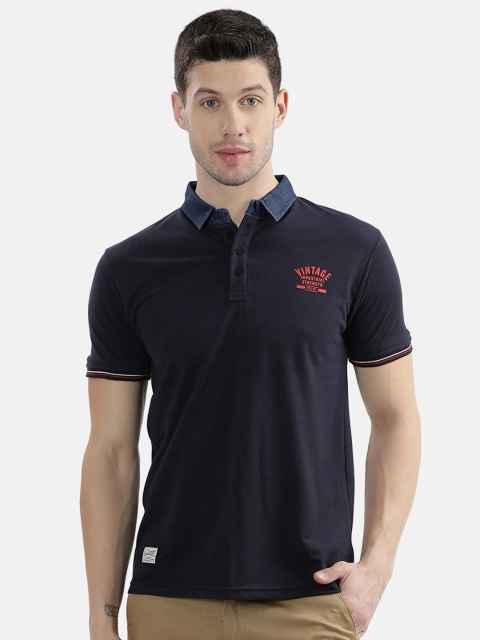 

V2 Value & Variety Men Navy Blue Contrast Collar Polo T-shirt
