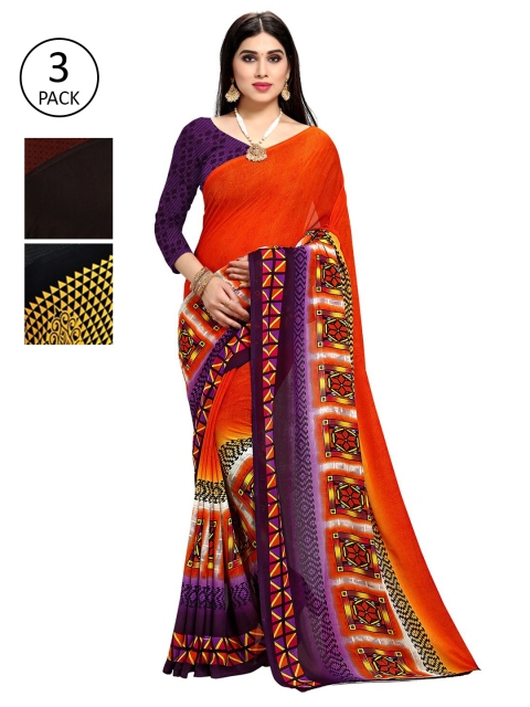 

KALINI Pack Of 3 Printed Saree, Black