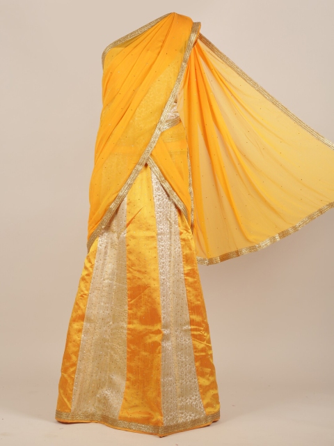 

Pothys Mustard & Cream-Coloured Embellished Half Saree