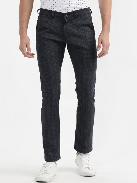 

V2 Value & Variety Men Navy Blue & Grey Striped Pure Cotton Trousers