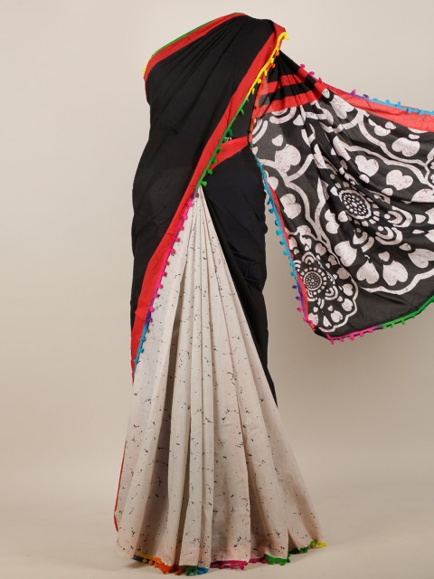 

Pothys Black & Beige Colourblocked Saree