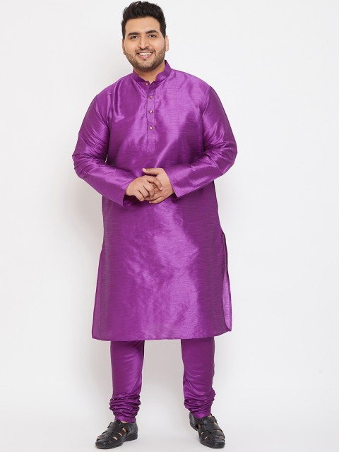 

VASTRAMAY PLUS Men Purple Solid Silk Blend Kurta