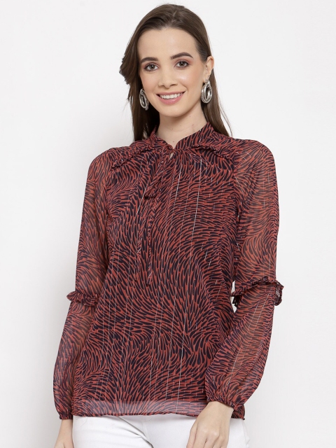 

Jade Garden Red Mandarin Collar Georgette Shirt Style Sustainable Top