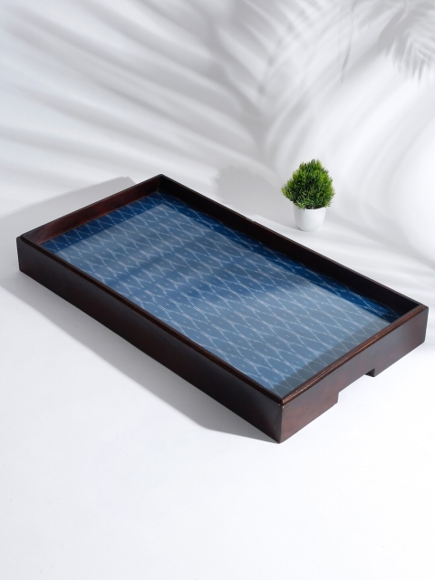 

Fabindia Blue & Brown Printed Ikath Wooden Tray
