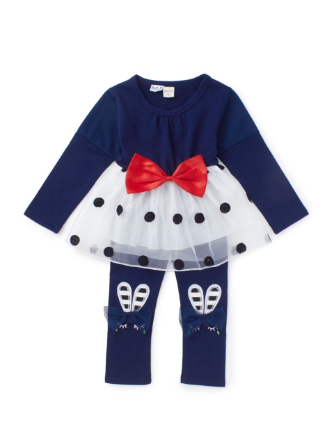 

Like A Boss Girls Navy Blue & White Printed Top with Leggings