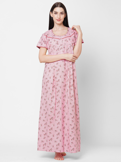 

Sweet Dreams Women Pink Printed Cotton Maxi Nightdress