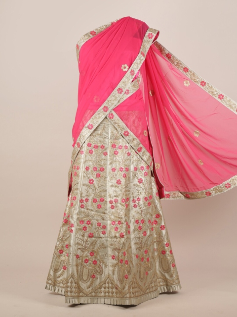 

Pothys Women Pink & Cream Color Embroidered Half Saree