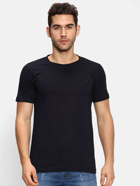 

V2 Value & Variety Solid Men Navy Blue T-shirt