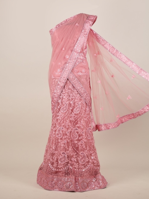 

Pothys Pink Embellished Paisley Net Saree