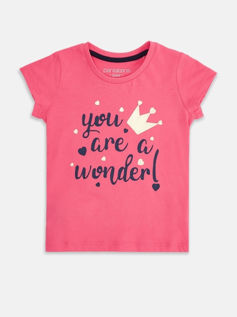 

Pantaloons Junior Girls Pink Typography Printed T-shirt