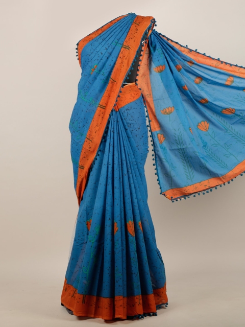 

Pothys Blue & Orange Printed Saree