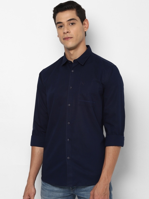 

Allen Solly Sport Men Navy Blue Custom Fit Opaque Cotton Linen Casual Shirt