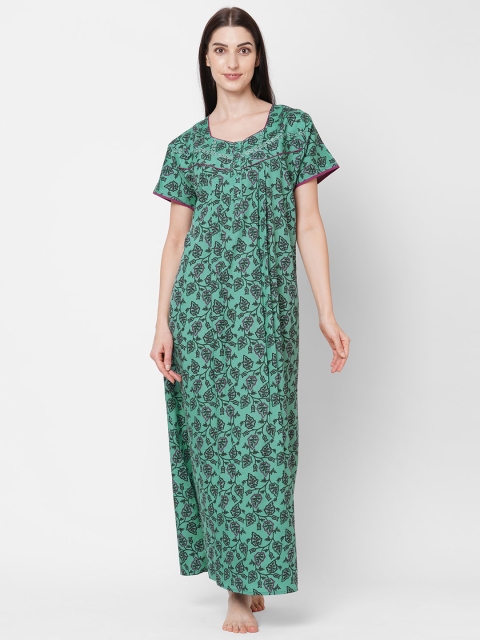 

Sweet Dreams Women Green Printed Cotton Maxi Nightdress