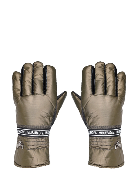 

FabSeasons Unisex Olive-Green Solid Water Resistant Leather Winter Gloves