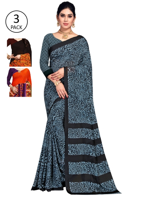 

KALINI Pack Of 3 Multicoloured Printed Sarees, Orange