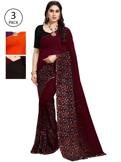 

KALINI Pack Of 3 Printed Sarees, Black