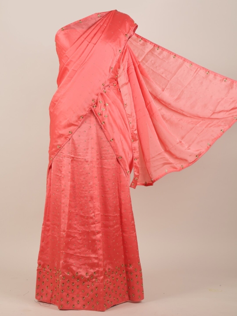 

Pothys Peach-Coloured & Gold-Coloured Embellished Jute Silk Half Saree
