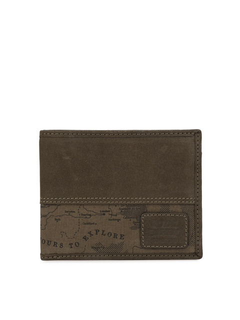 

Royal Enfield Men Charcoal Graphic Solid Leather Two Fold Wallet