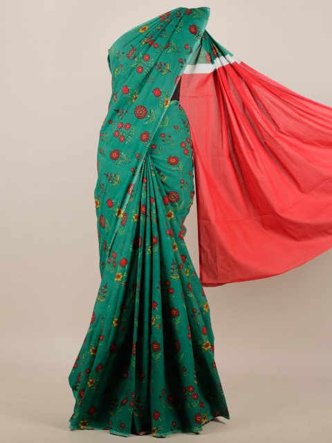 

Pothys Green & Red Floral Saree