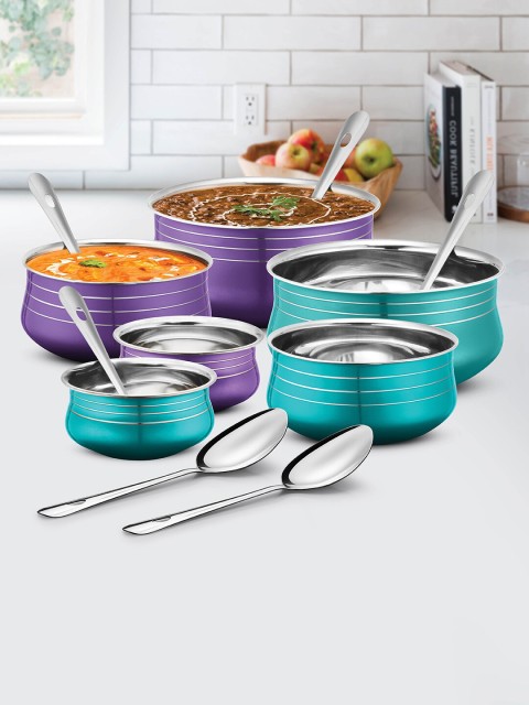 

URBAN CHEF Set Of 12 Purple & Blue Stainless Steel Handi Set With Serving Spoons