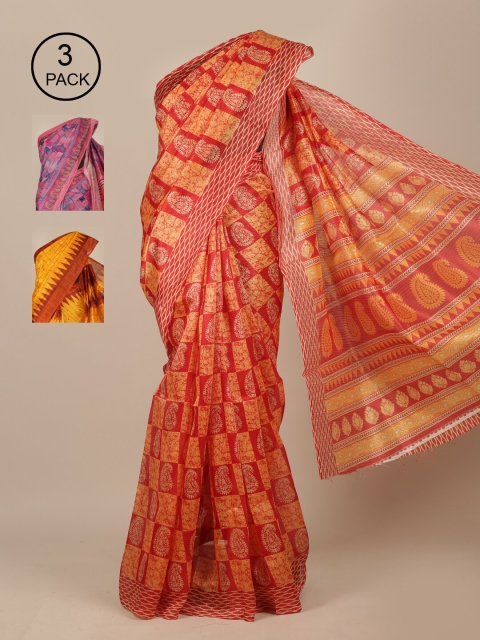 

Pothys Pack Of 3 Ethnic Motifs Jute Silk Saree, Pink