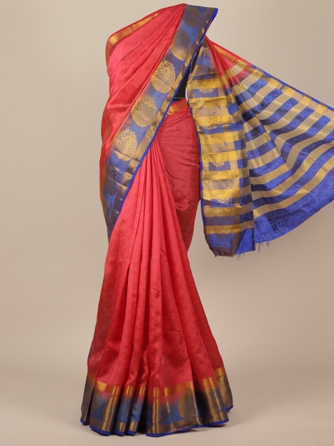 

Pothys Women Red & Blue Jute Silk Woven Designed Saree