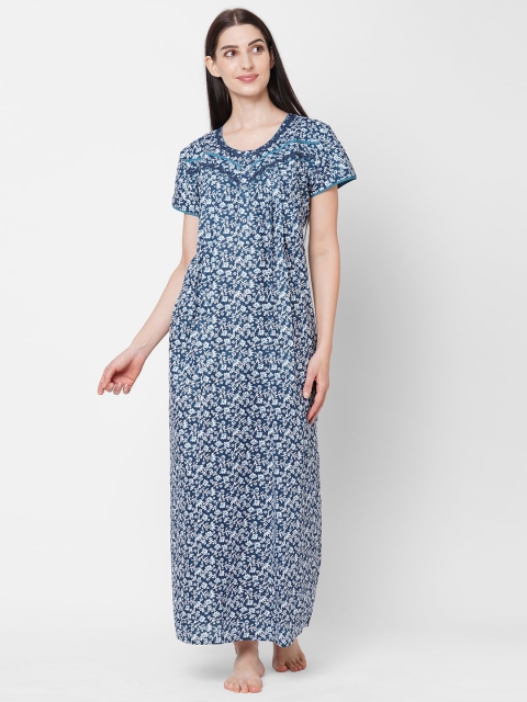 

Sweet Dreams Navy Blue Printed Cotton Maxi Nightdress OCW-2105 NAVY-3