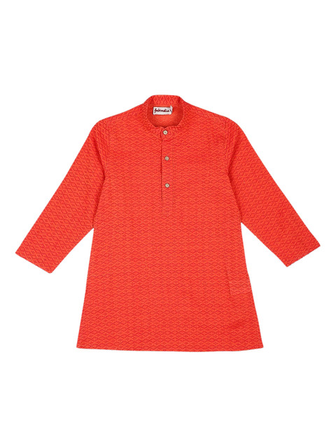 

Fabindia Boys Coral Red Geometric Print Cotton Kurta