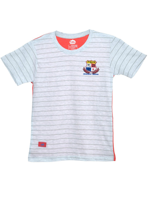 

ORANGE PUMPKKIN Boys White Striped Applique Slim Fit T-shirt