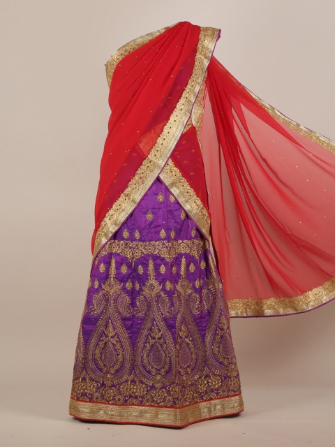 

Pothys Red & Purple Sequinned Lehenga Saree