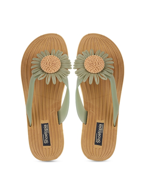 

Shoetopia Women Brown & Green Floral Rubber Thong Flip-Flops
