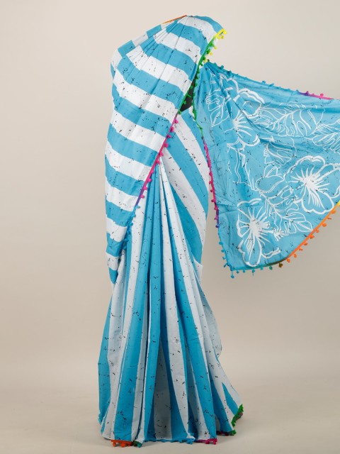 

Pothys Blue & White Striped Saree