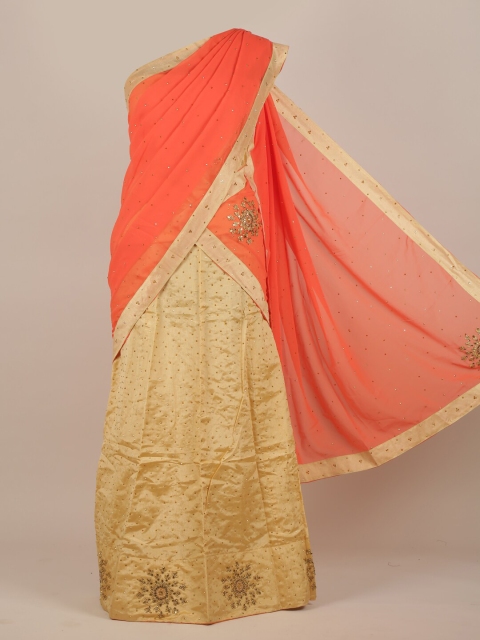 

Pothys Women Orange & Gold Embellished Half & Half Saree