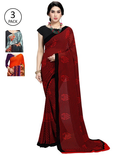 

KALINI Pack Of 3 Printed Saree, Orange