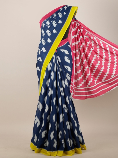 

Pothys Navy Blue & White Abstract Printed Saree