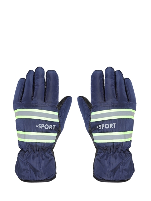 FabSeasons Navy Blue & Grey Colourblocked Winter Gloves