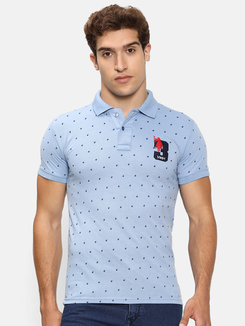 

V2 Value & Variety Men Blue Polo Collar Applique T-shirt