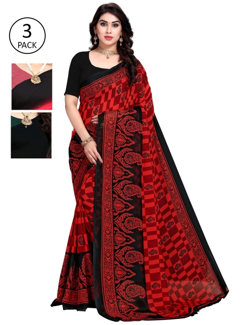 

KALINI Pack Of 3 Printed Saree, Red
