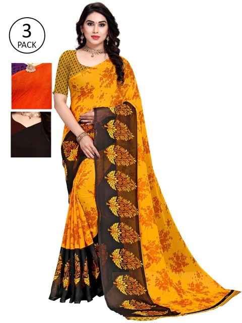 KALINI Pack of 3 Printed Sarees, Multi