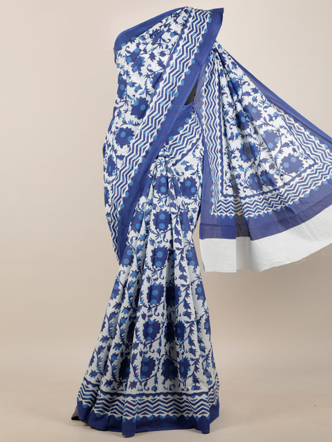 

Pothys White & Blue Floral Saree