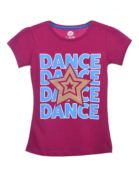 

ORANGE PUMPKKIN Girls Purple & Blue Typography Printed Glittered Star Regular Top