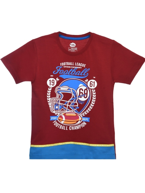

ORANGE PUMPKKIN Boys Maroon Graphic Printed Slim Fit T-shirt