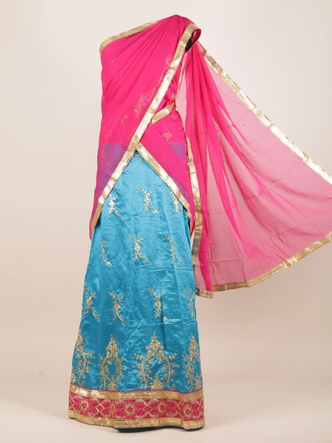 

Pothys Pink & Blue Embellished Half & Half Saree