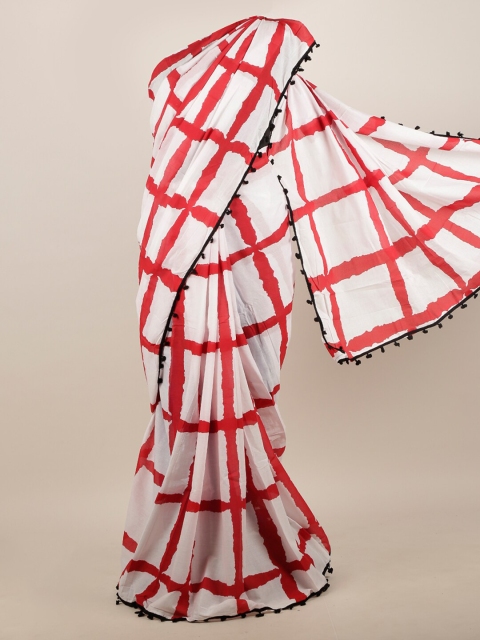 

Pothys White & Red Checked Saree