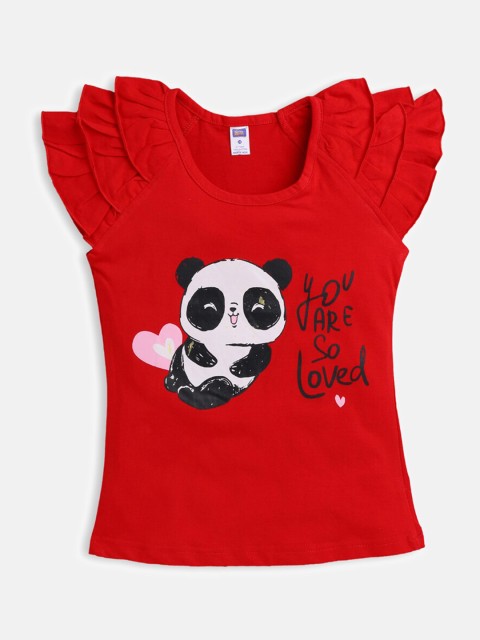 

Nottie Planet Girls Red Printed Layered Sleeves T-shirt