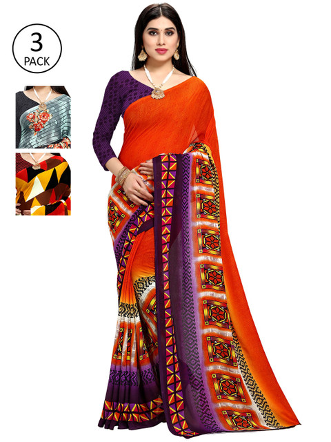 

KALINI Pack Of 3 Printed Sarees, Orange