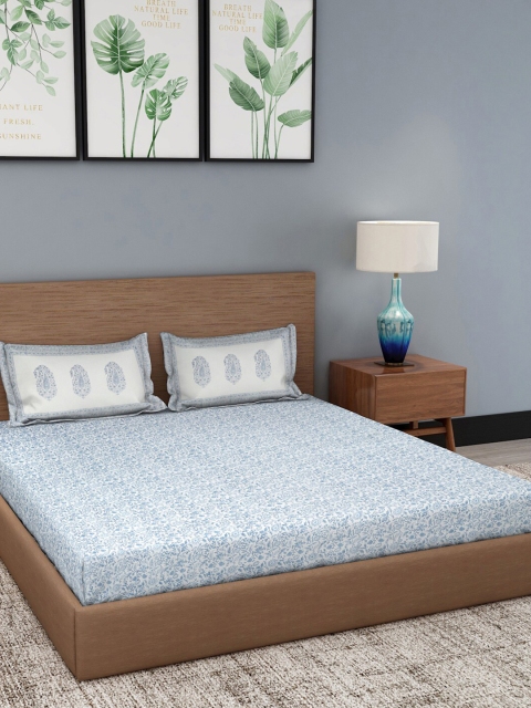 

Fabindia White & Blue Floral Printed 116 TC King Bedsheet