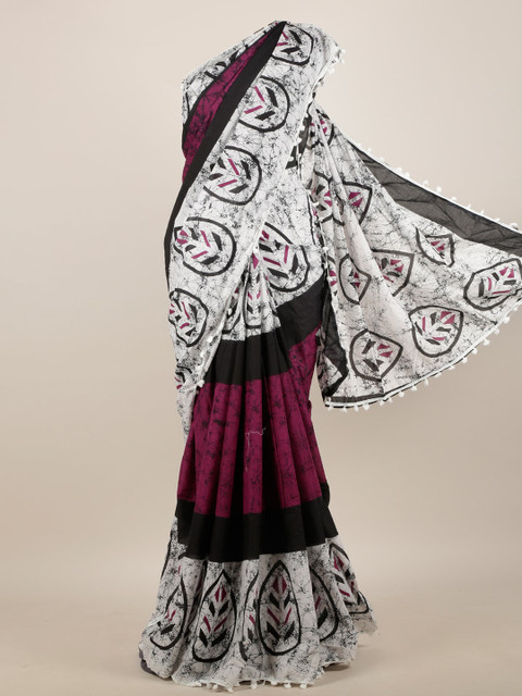

Pothys White & Purple Abstract Printed Saree
