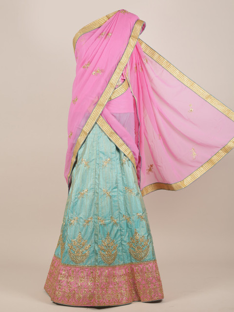 

Pothys Pink & Blue Embellished Half & Half Saree
