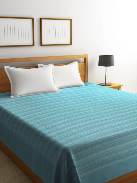

Fabindia Turquoise Blue Striped 60 TC Double Bed Cover